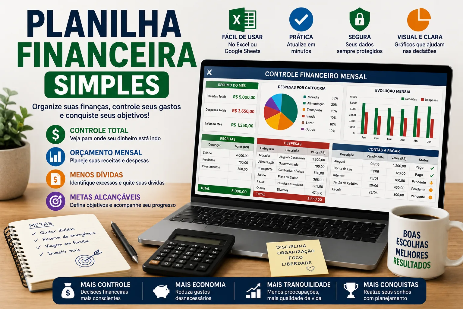 Planilha Financeira Simples: Como Organizar Gastos Mensais, Sair das Dívidas e Melhorar Seu Controle Financeiro